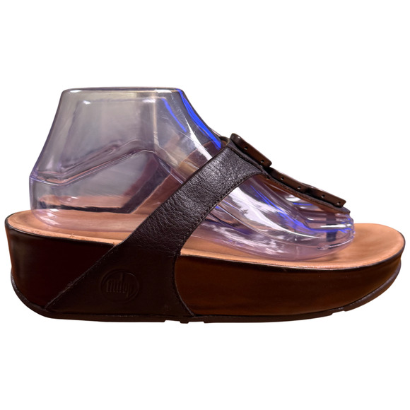 Fitflop Pietra Sandals Women 41/US9 Brown Jeweled Leather Thong Slides Comfort - Picture 9 of 16